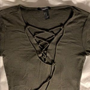 F21 V-neck Fitted Olive Shirt